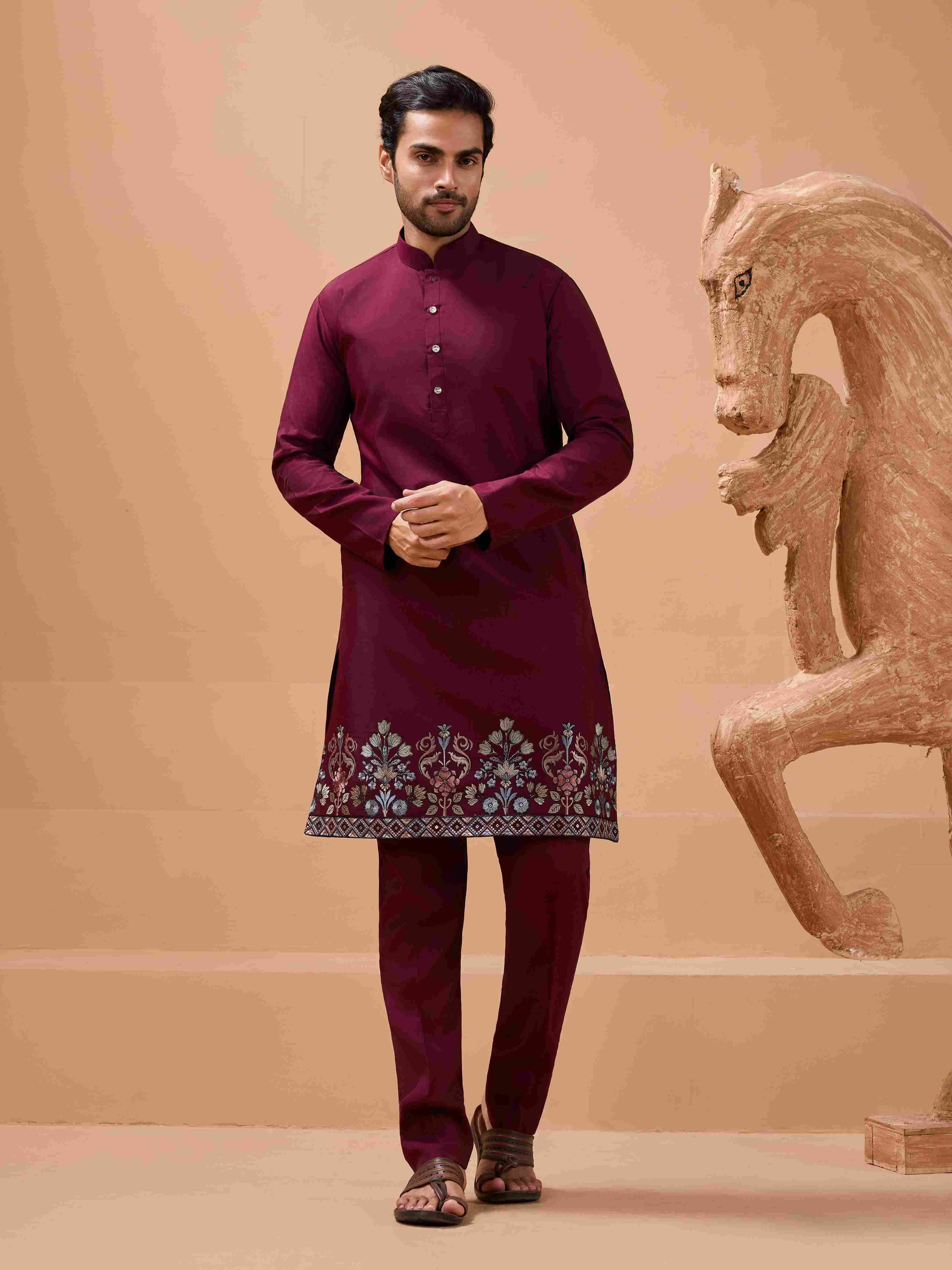 Maroon Color Traditional Special Koti Kurta Set for Men's Wear
