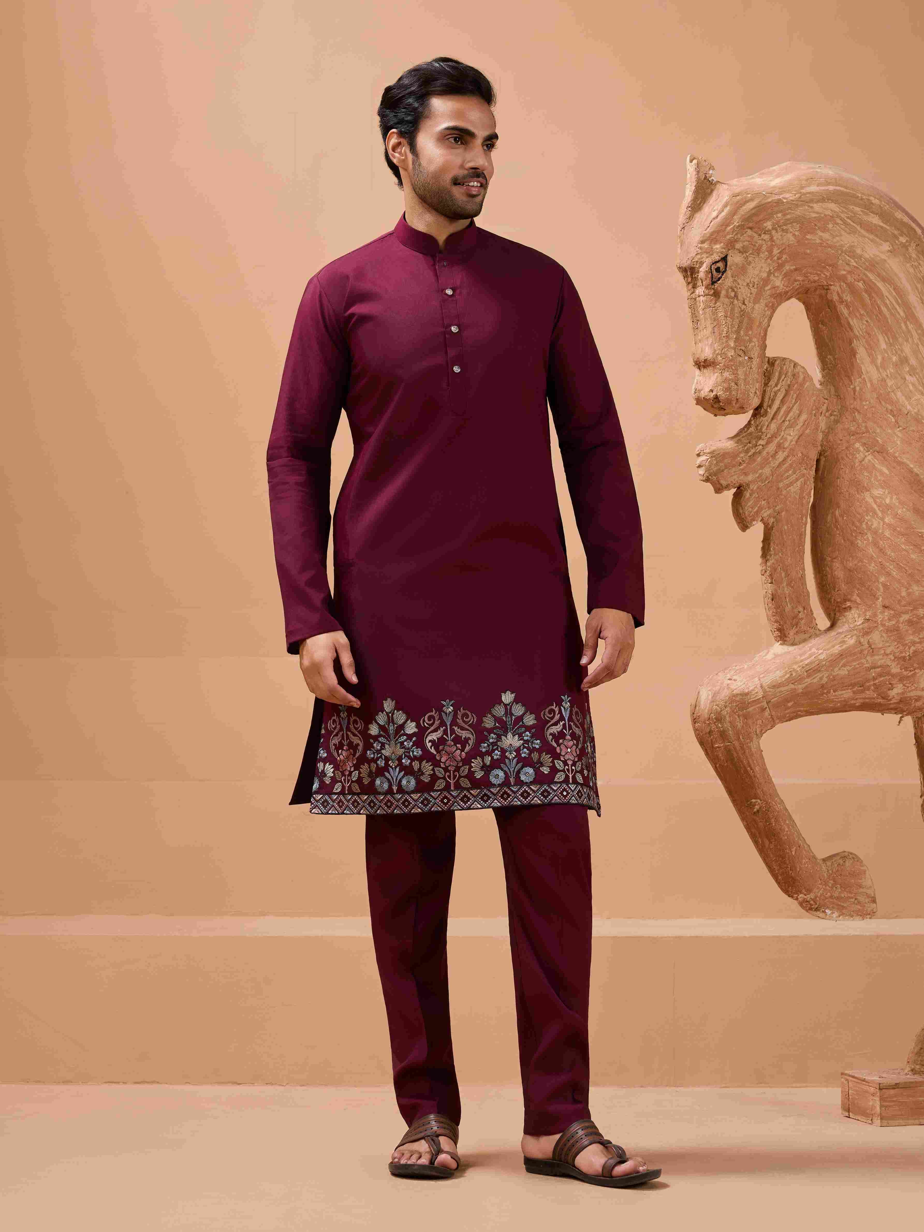 Maroon Color Traditional Special Koti Kurta Set for Men's Wear