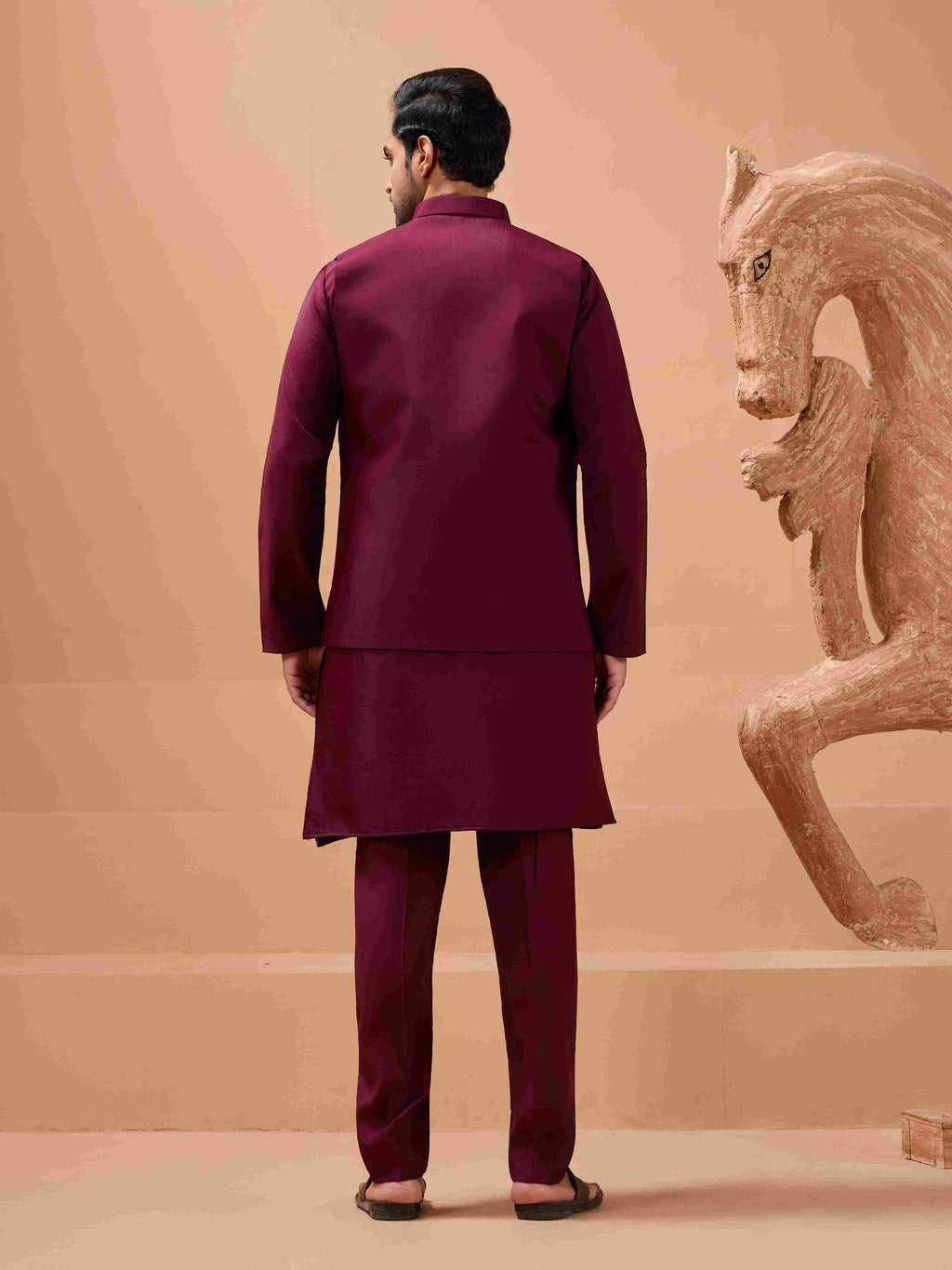 Maroon Color Traditional Special Koti Kurta Set for Men's Wear