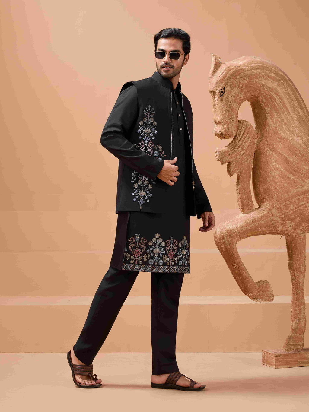 Premium Black Color Special Koti Kurta Set for Mens Wear