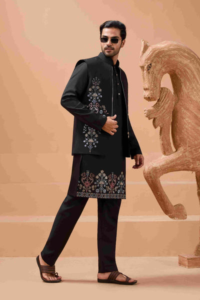 Premium Black Color Special Koti Kurta Set for Mens Wear