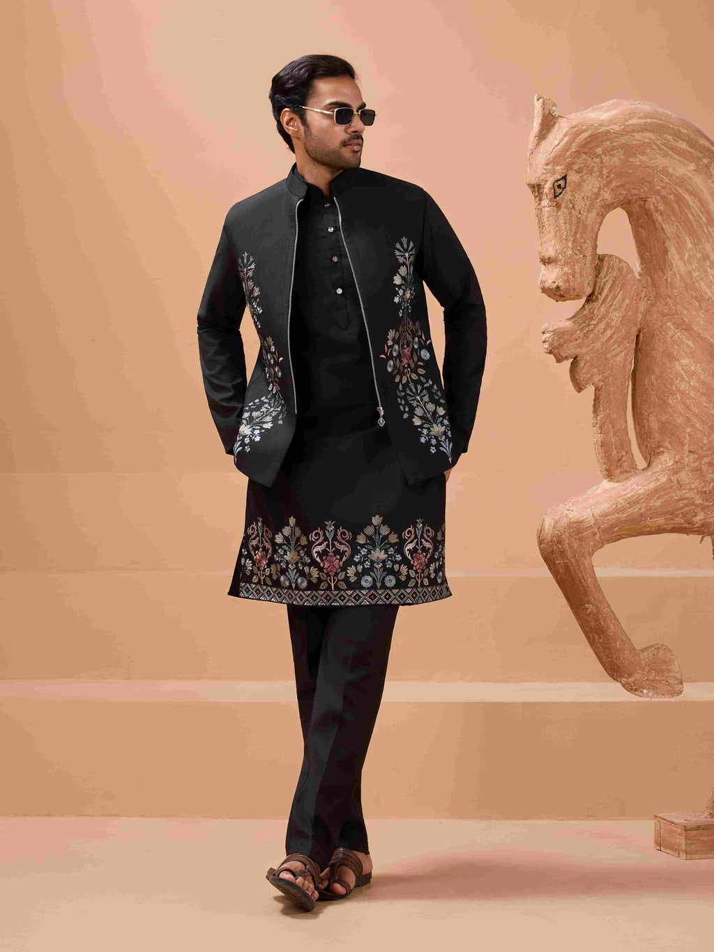 Premium Black Color Special Koti Kurta Set for Mens Wear