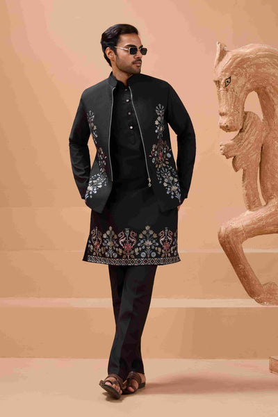 Premium Black Color Special Koti Kurta Set for Mens Wear