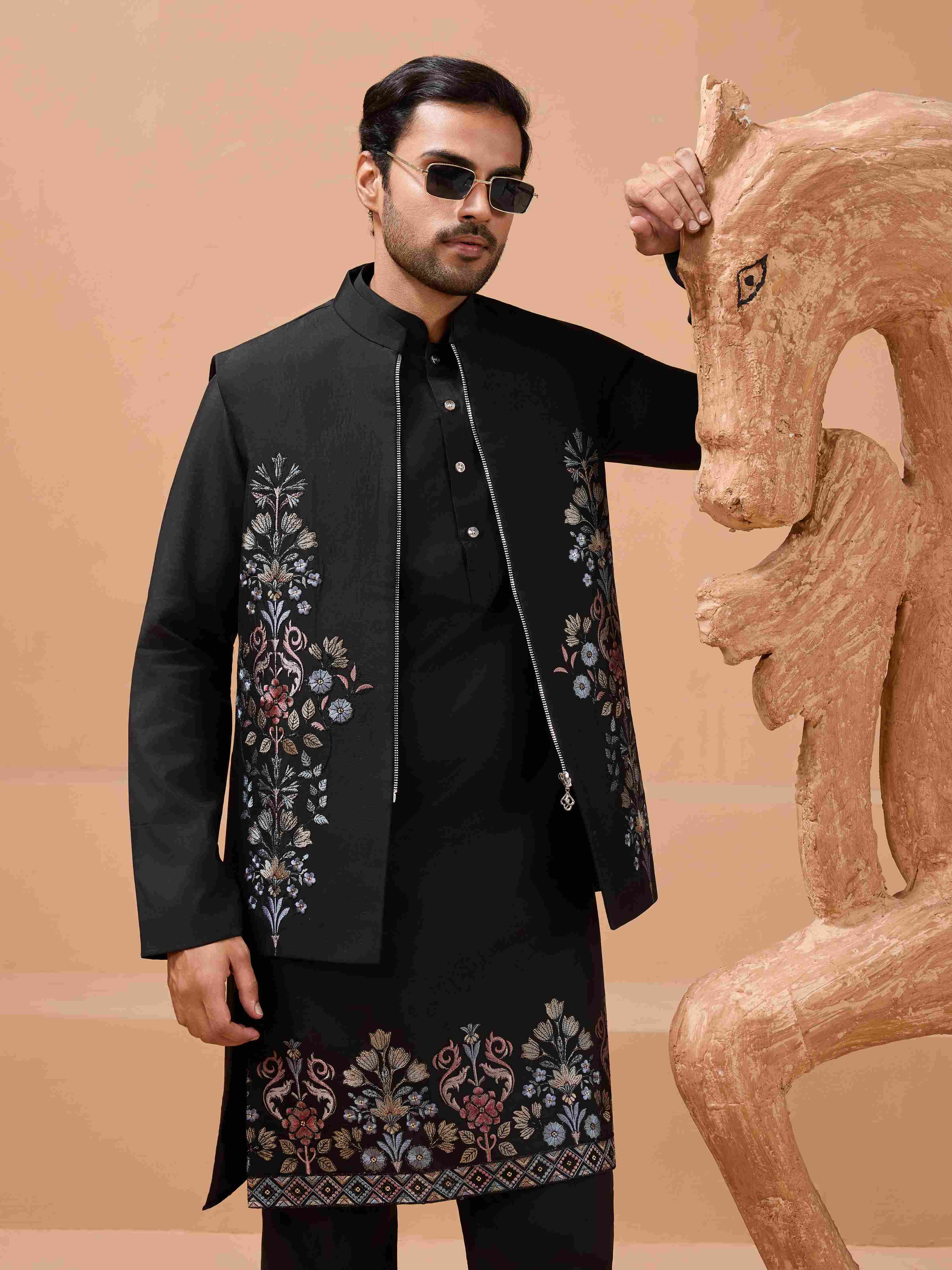 Premium Black Color Special Koti Kurta Set for Mens Wear