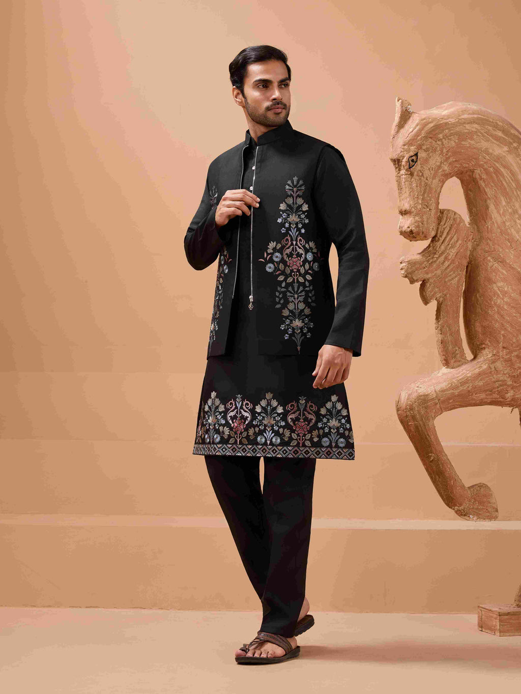 Premium Black Color Special Koti Kurta Set for Mens Wear
