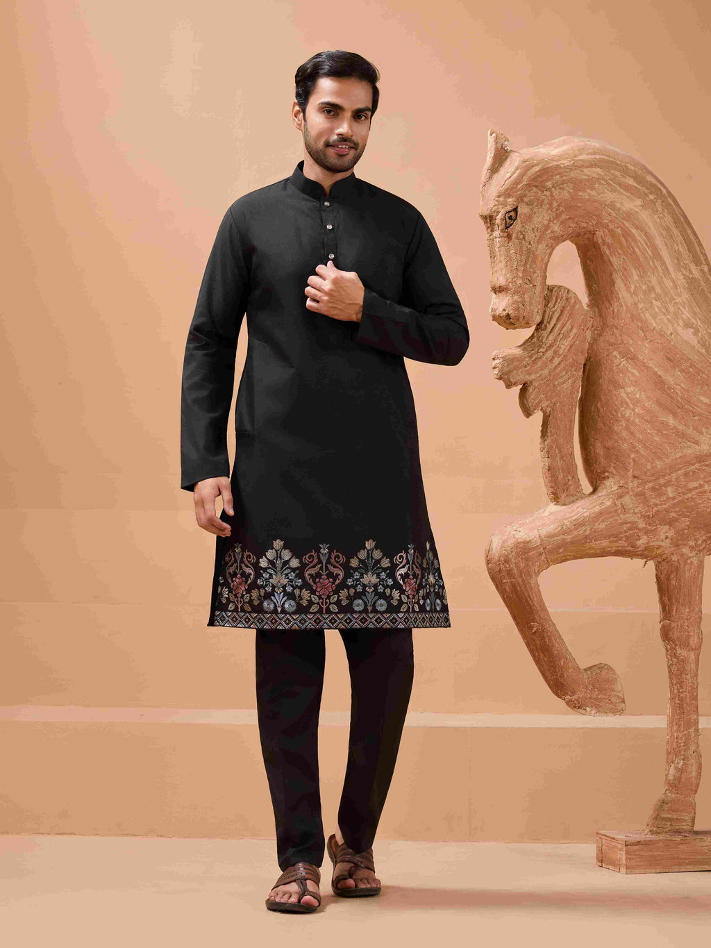 Premium Black Color Special Koti Kurta Set for Mens Wear