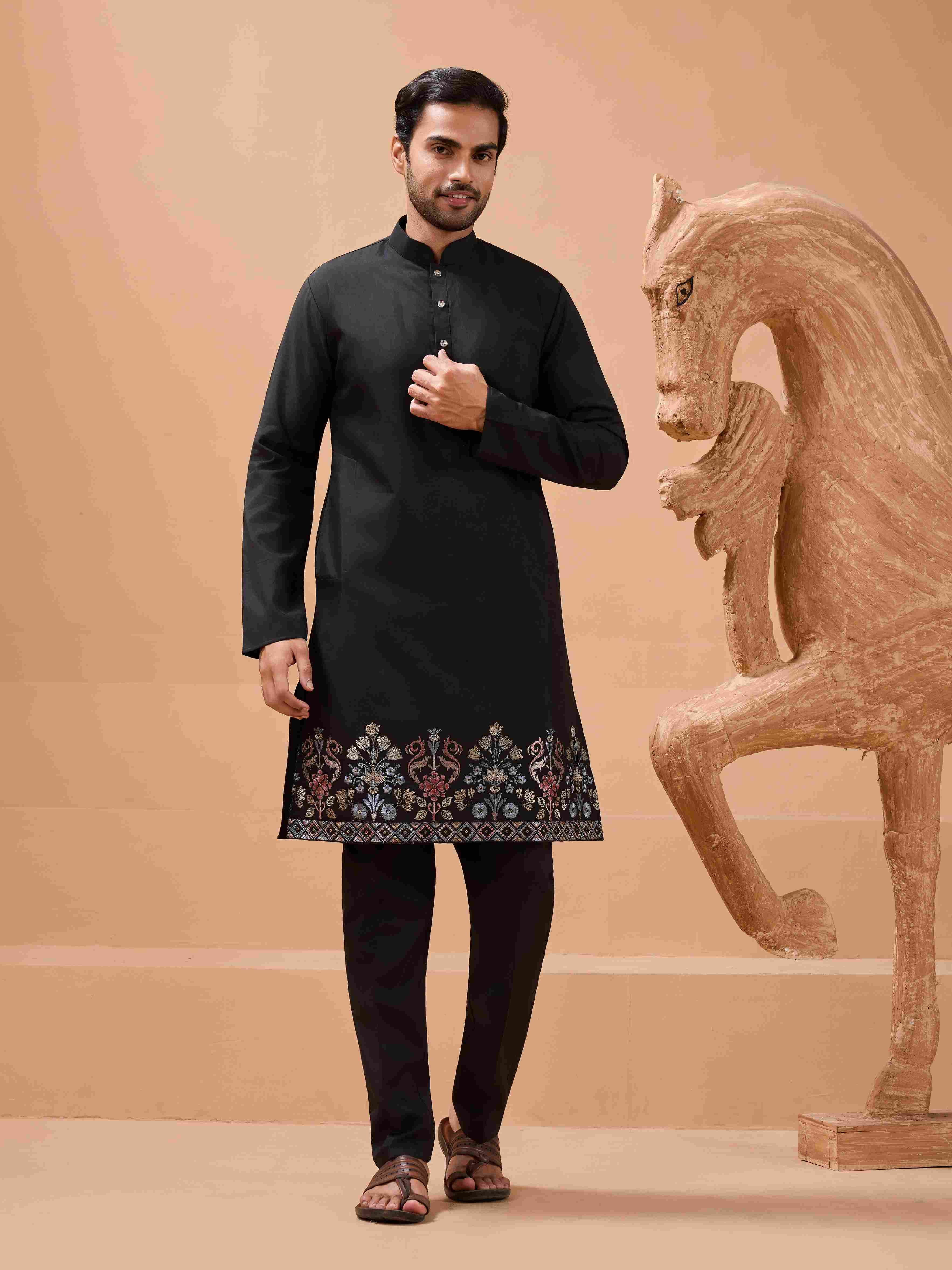 Premium Black Color Special Koti Kurta Set for Mens Wear