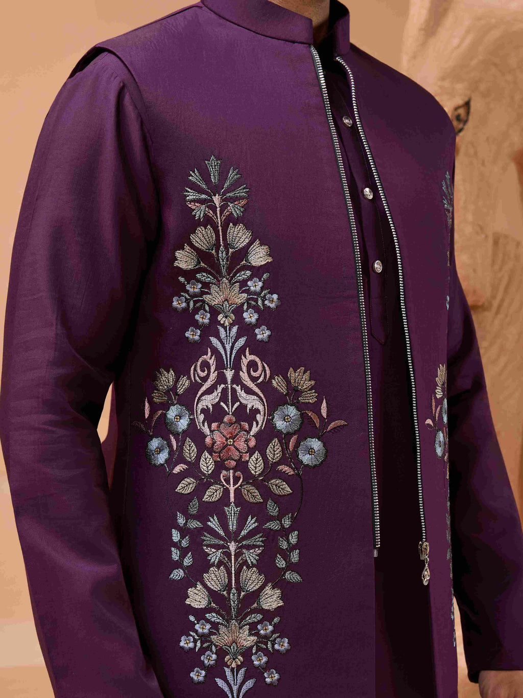 Vibrant Purple Color Koti Kurta Set Pair for Men Collection