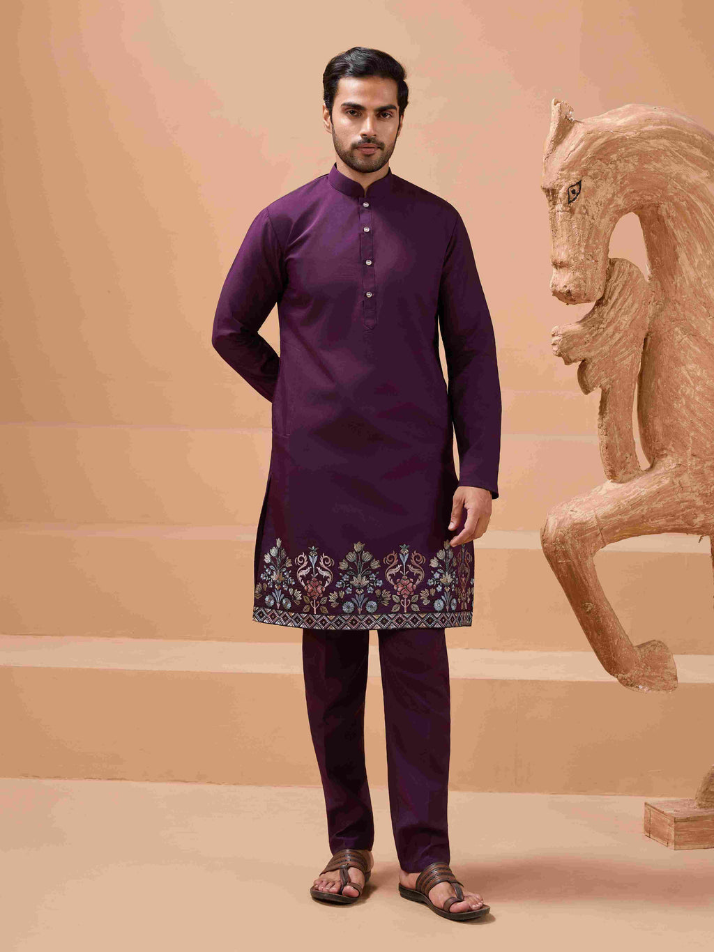 Vibrant Purple Color Koti Kurta Set Pair for Men Collection