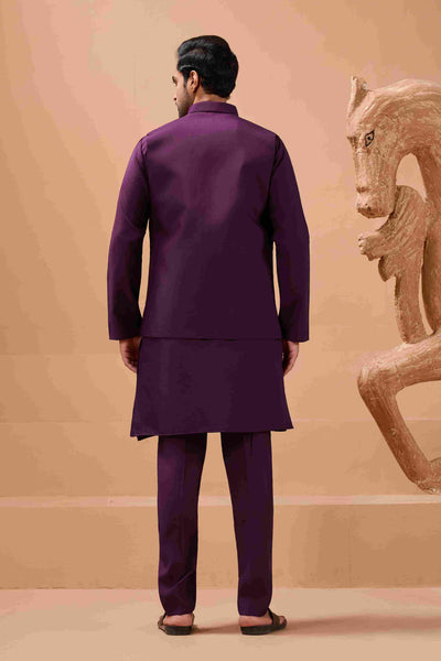 Vibrant Purple Color Koti Kurta Set Pair for Men Collection