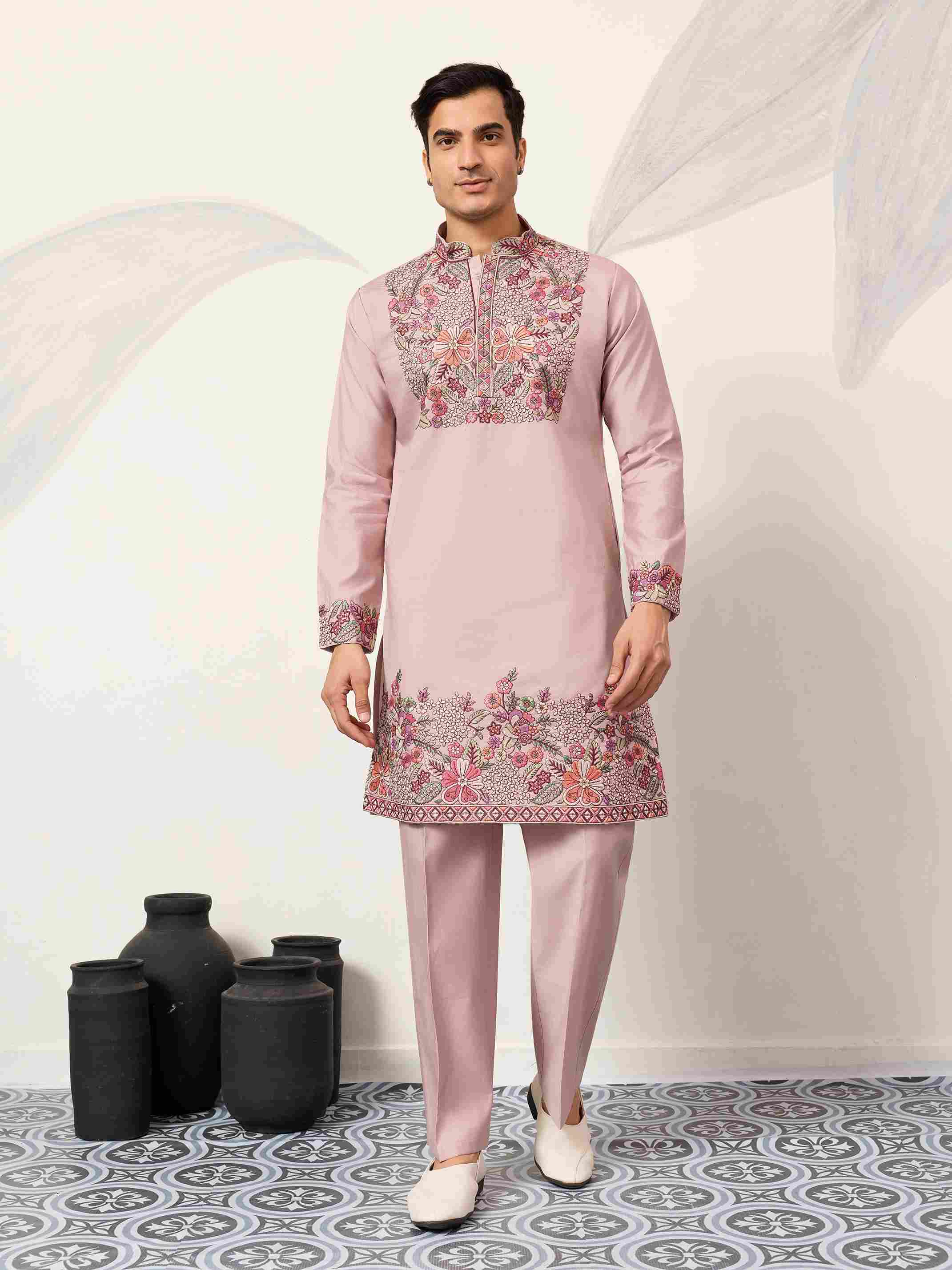Stylish Dusty Pink Kurta Pant Set for Festive Occasions
