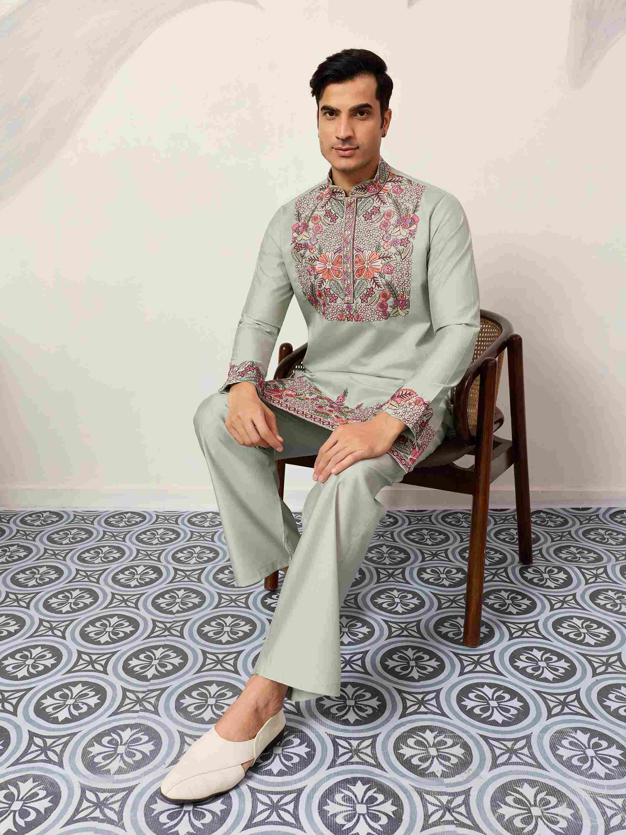 Pista Green Kurta Pant Set for Wedding & Festive Wear