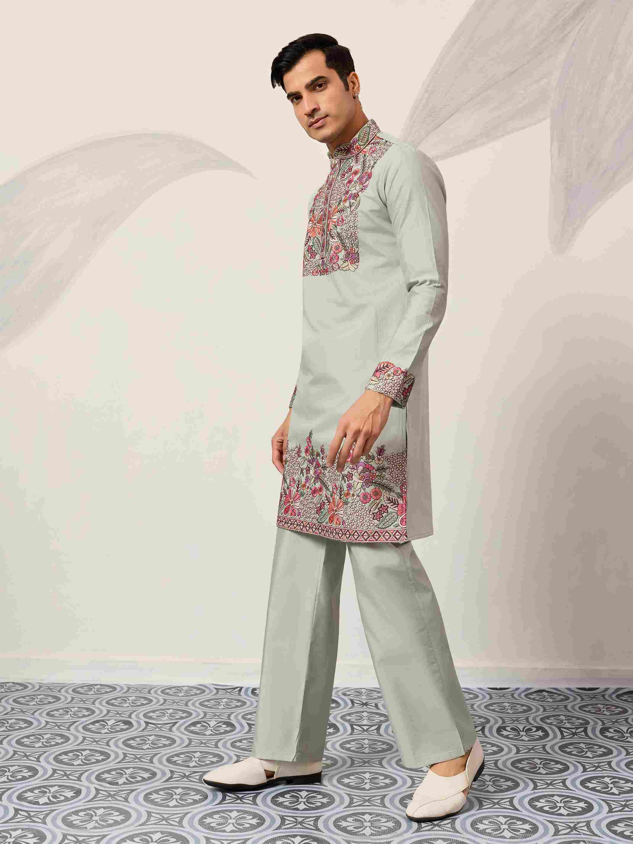Pista Green Kurta Pant Set for Wedding & Festive Wear