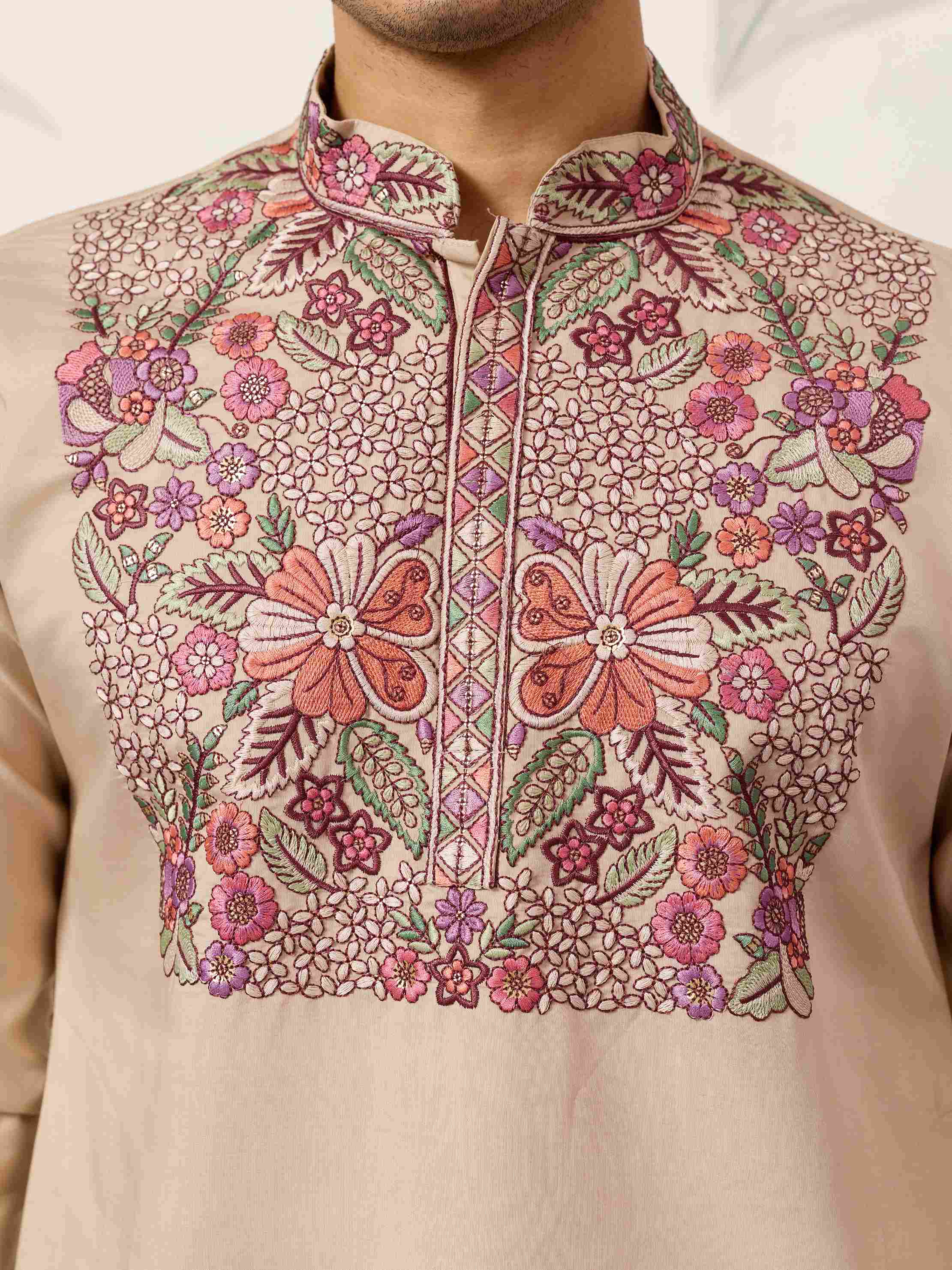 Beige Color Kurta Pant Set for Mens Traditional Outfit