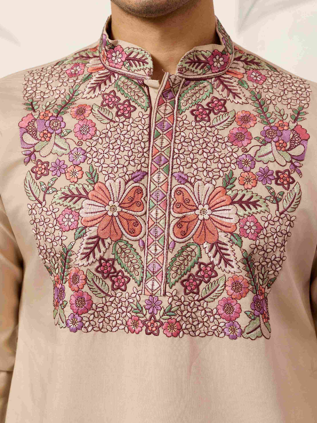 Beige Color Kurta Pant Set for Mens Traditional Outfit