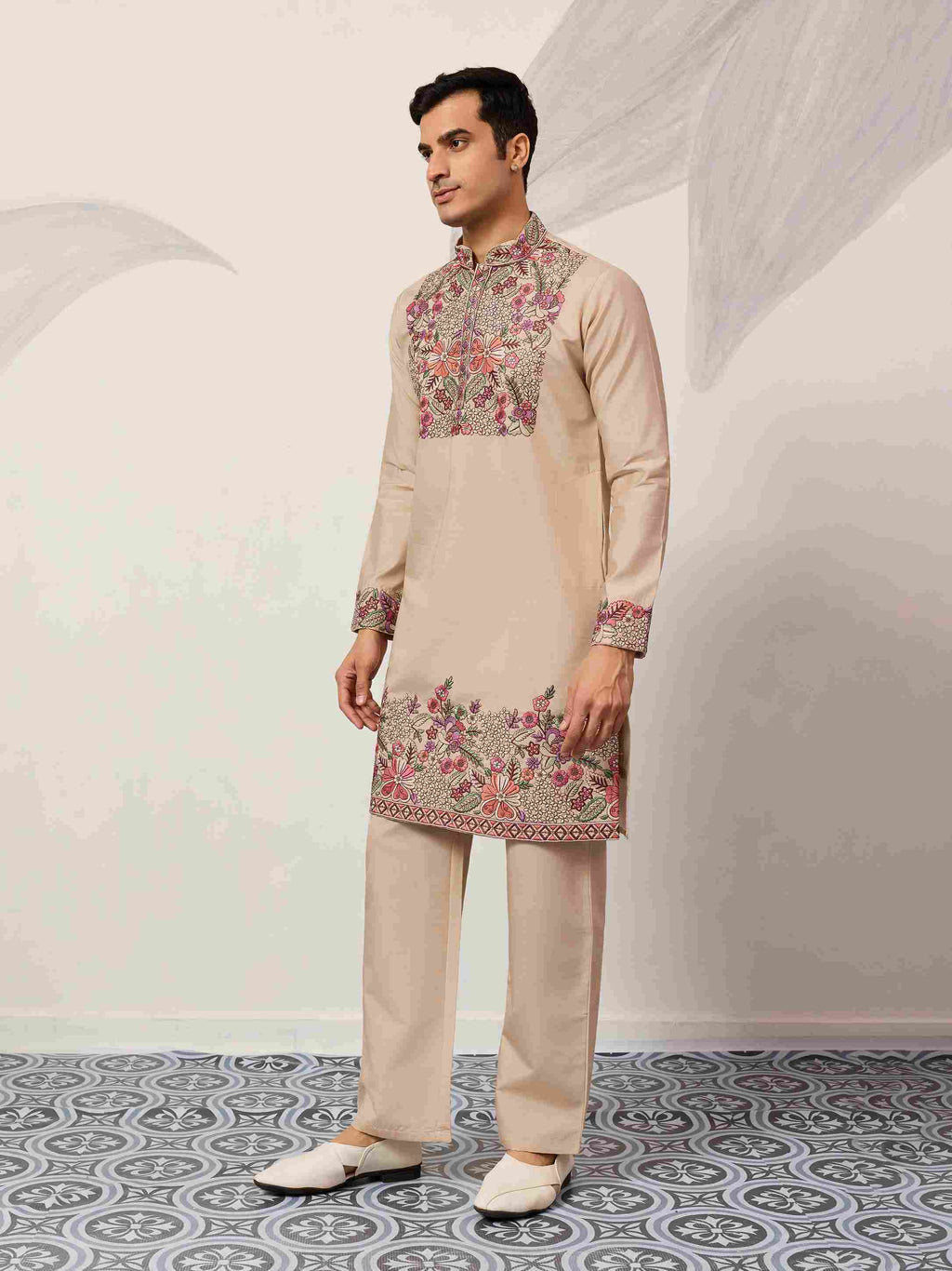Beige Color Kurta Pant Set for Mens Traditional Outfit