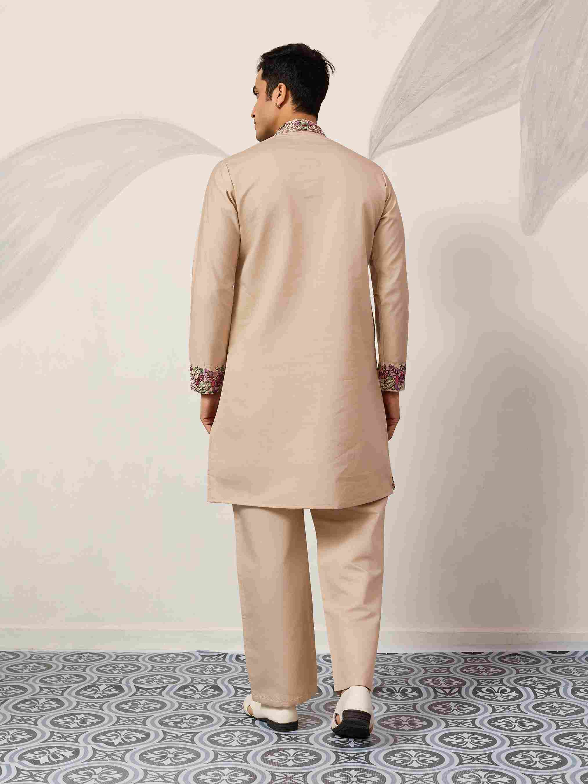 Beige Color Kurta Pant Set for Mens Traditional Outfit