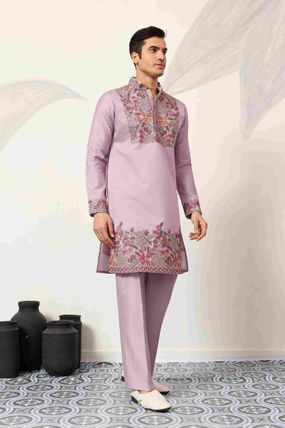 Lavender Kurta Pant Set for Traditional Mens Fashion