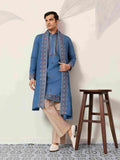 Wedding Royal Look Blue Kurta with Dupatta for Mens Wear