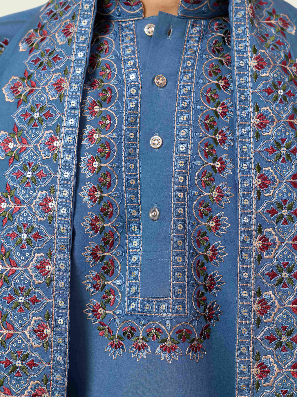 Wedding Royal Look Blue Kurta with Dupatta for Mens Wear