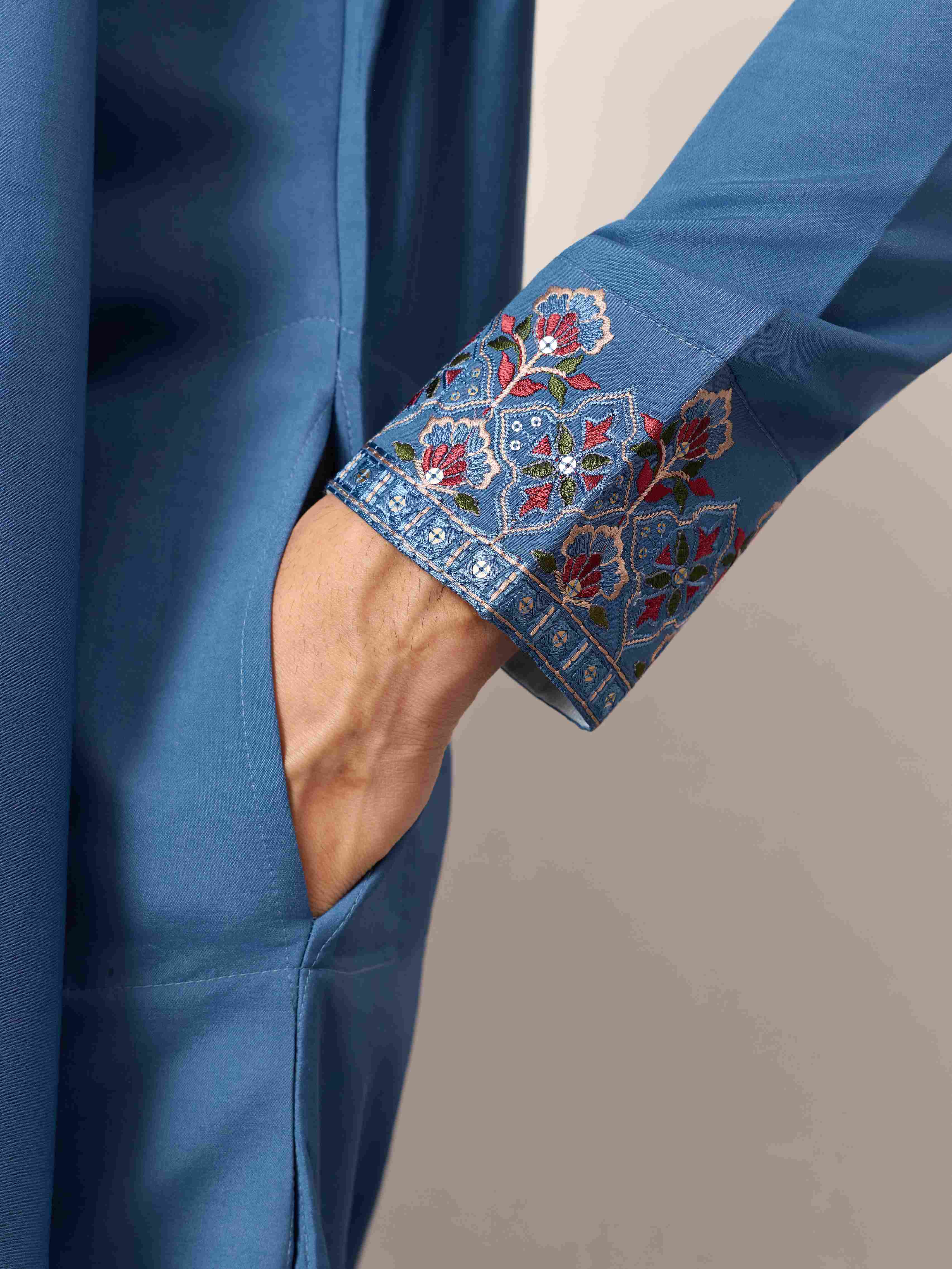 Wedding Royal Look Blue Kurta with Dupatta for Mens Wear