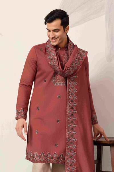 Luxury Royal Look Orange Kurta with Dupatta for Mens Collection