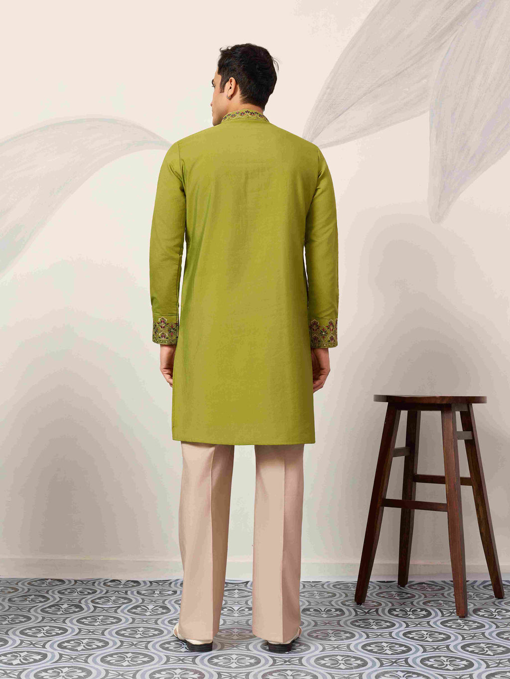 Classic Wedding Fluorescent Green Mens Wear Kurta with Dupatta