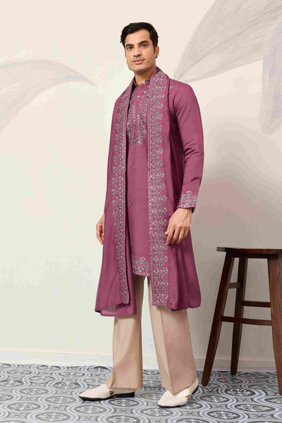 Trendy Pink Color Kurta with Dupatta for Mens Wear
