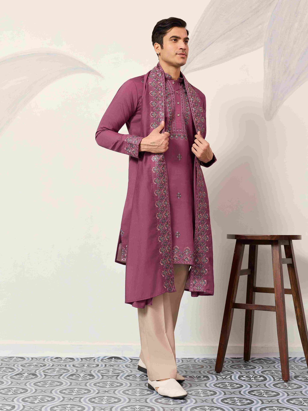 Trendy Pink Color Kurta with Dupatta for Mens Wear