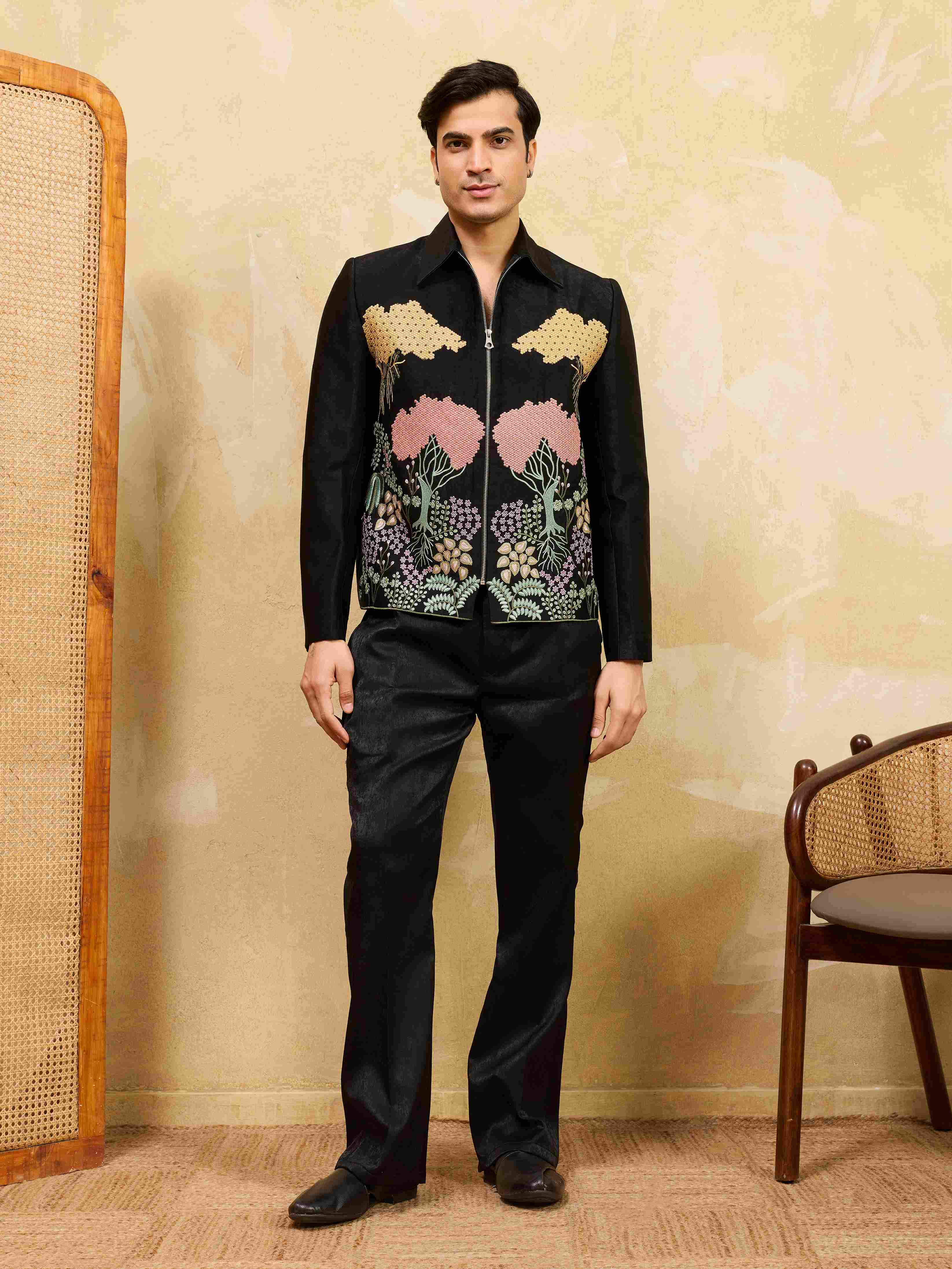 Black jaket Velvet Wedding Bomber Suit for Mens Wear