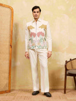 Premium White Velvet Embroidered Bomber Jacket with Pant for Mens Wear