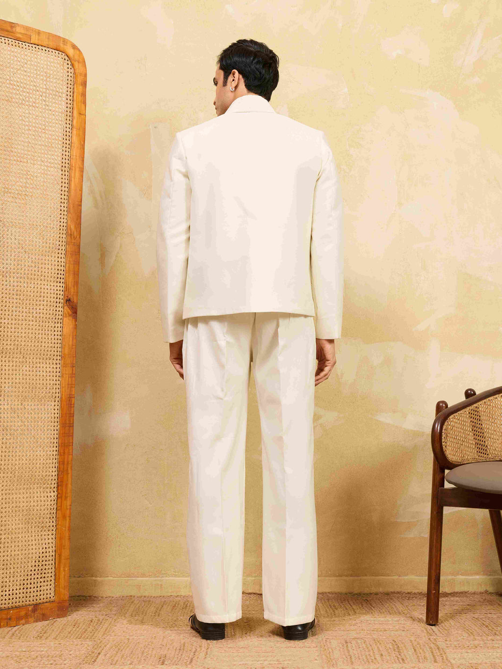 Premium White Velvet Embroidered Bomber Jacket with Pant for Mens Wear