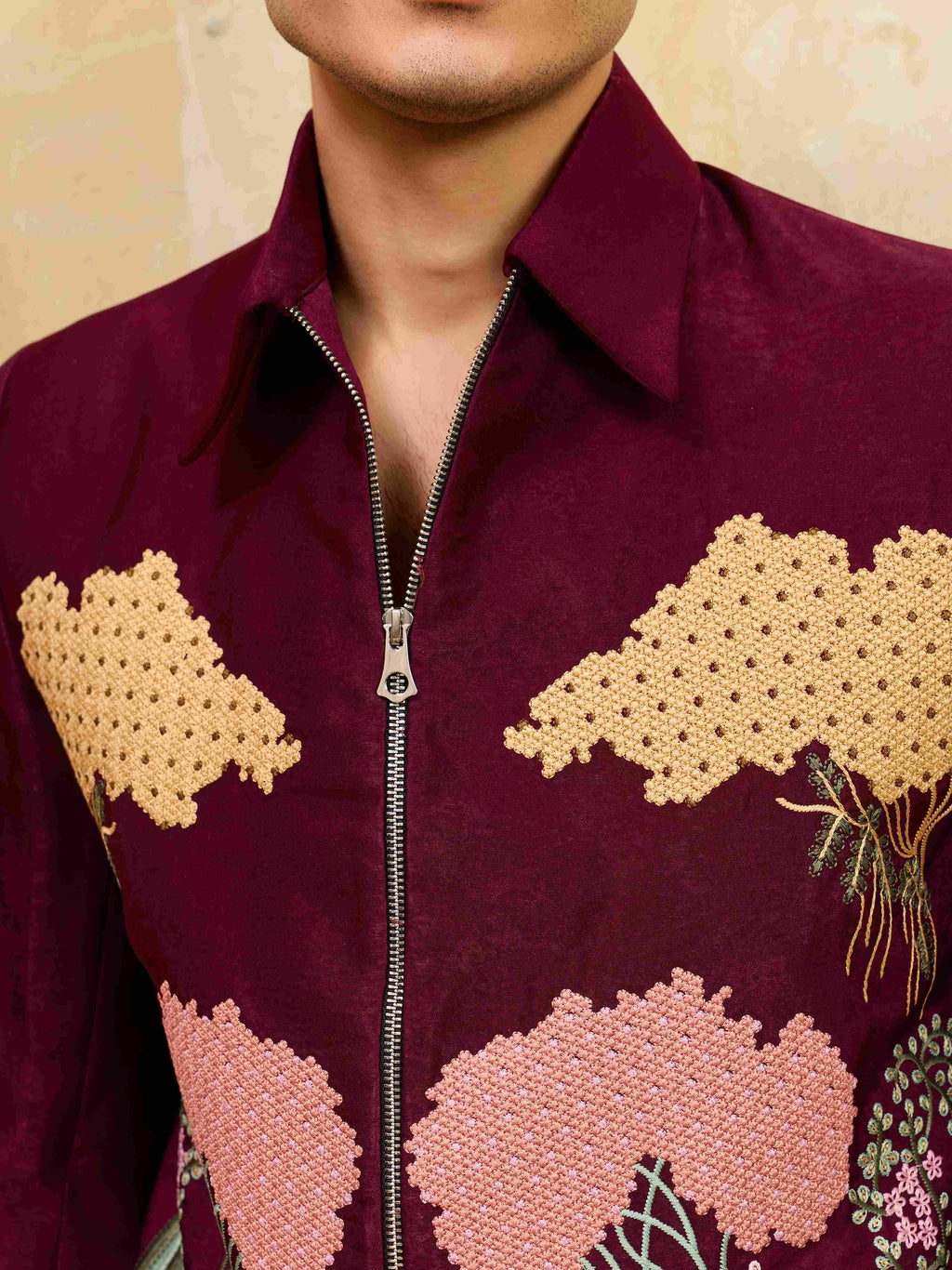 Wedding Special Maroon Velvet Bomber Jacket Set for Mens Wear