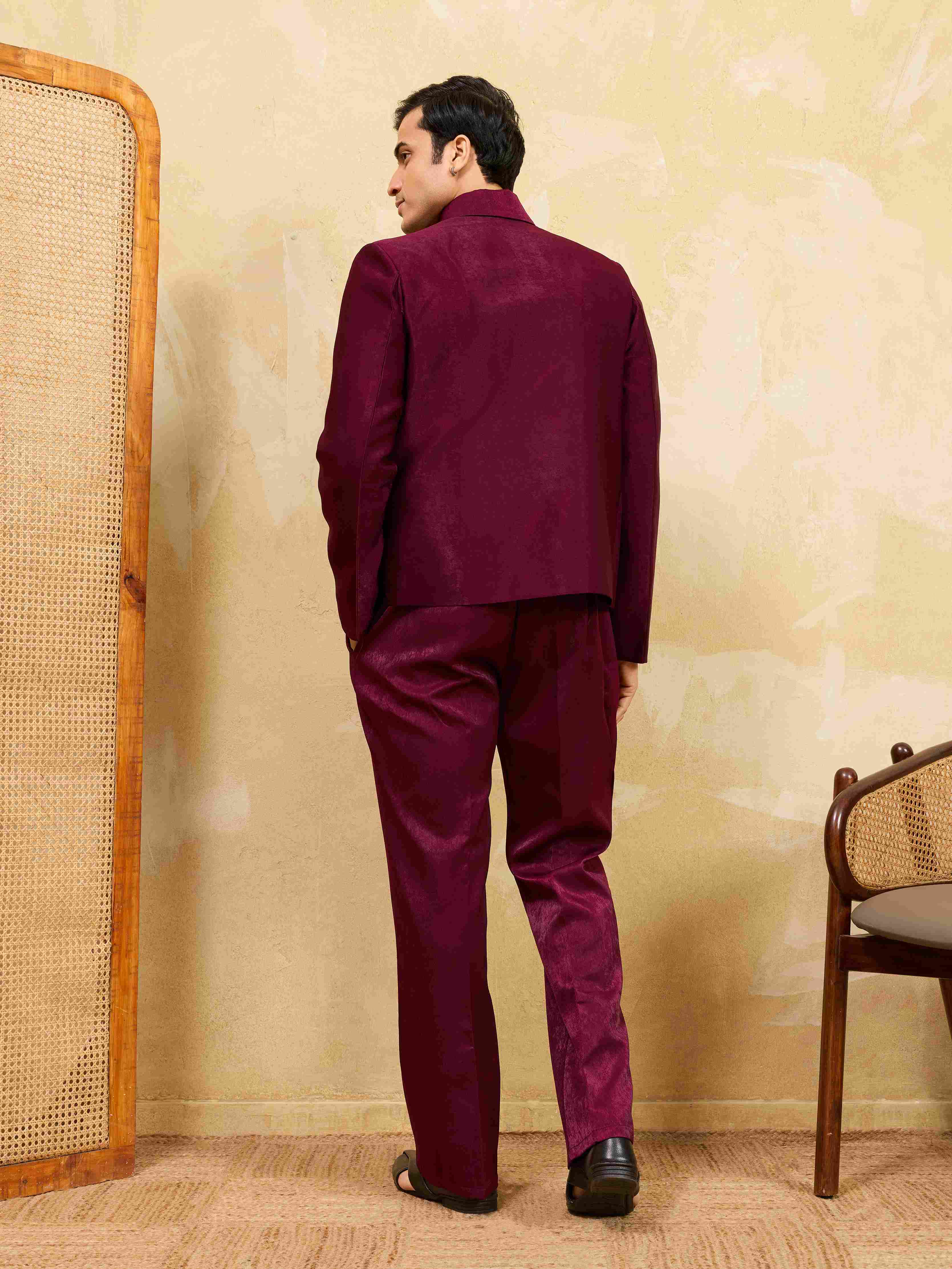 Wedding Special Maroon Velvet Bomber Jacket Set for Mens Wear