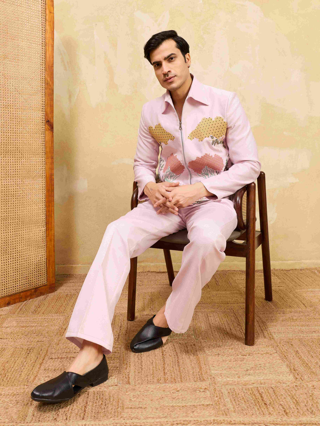 Mens Wear Special Pink Velvet Bomber Jacket Set