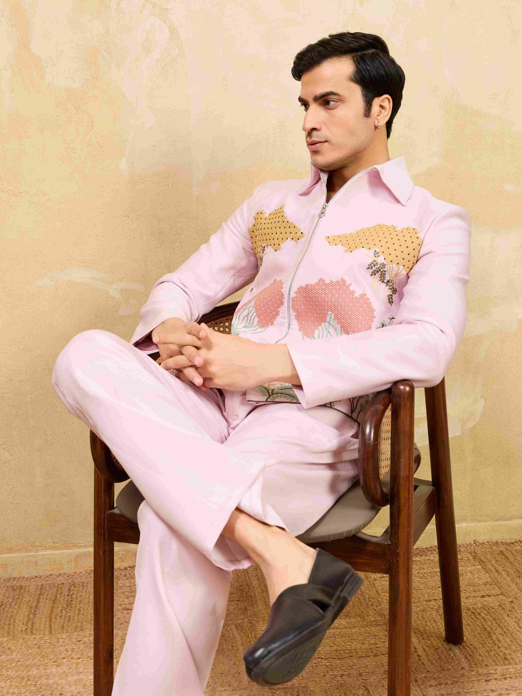 Mens Wear Special Pink Velvet Bomber Jacket Set