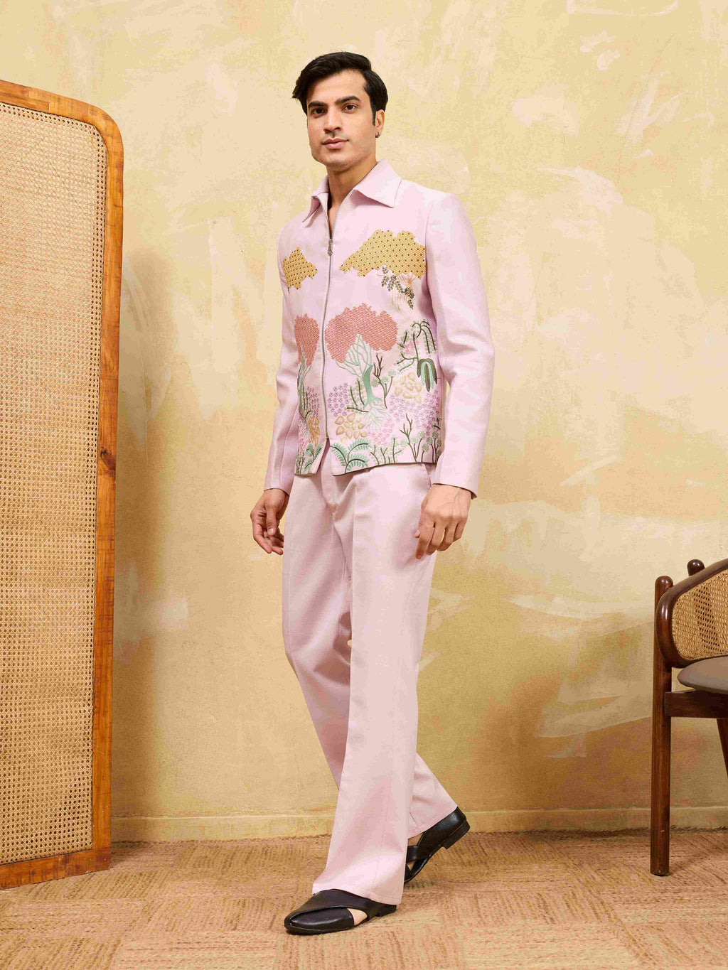 Mens Wear Special Pink Velvet Bomber Jacket Set