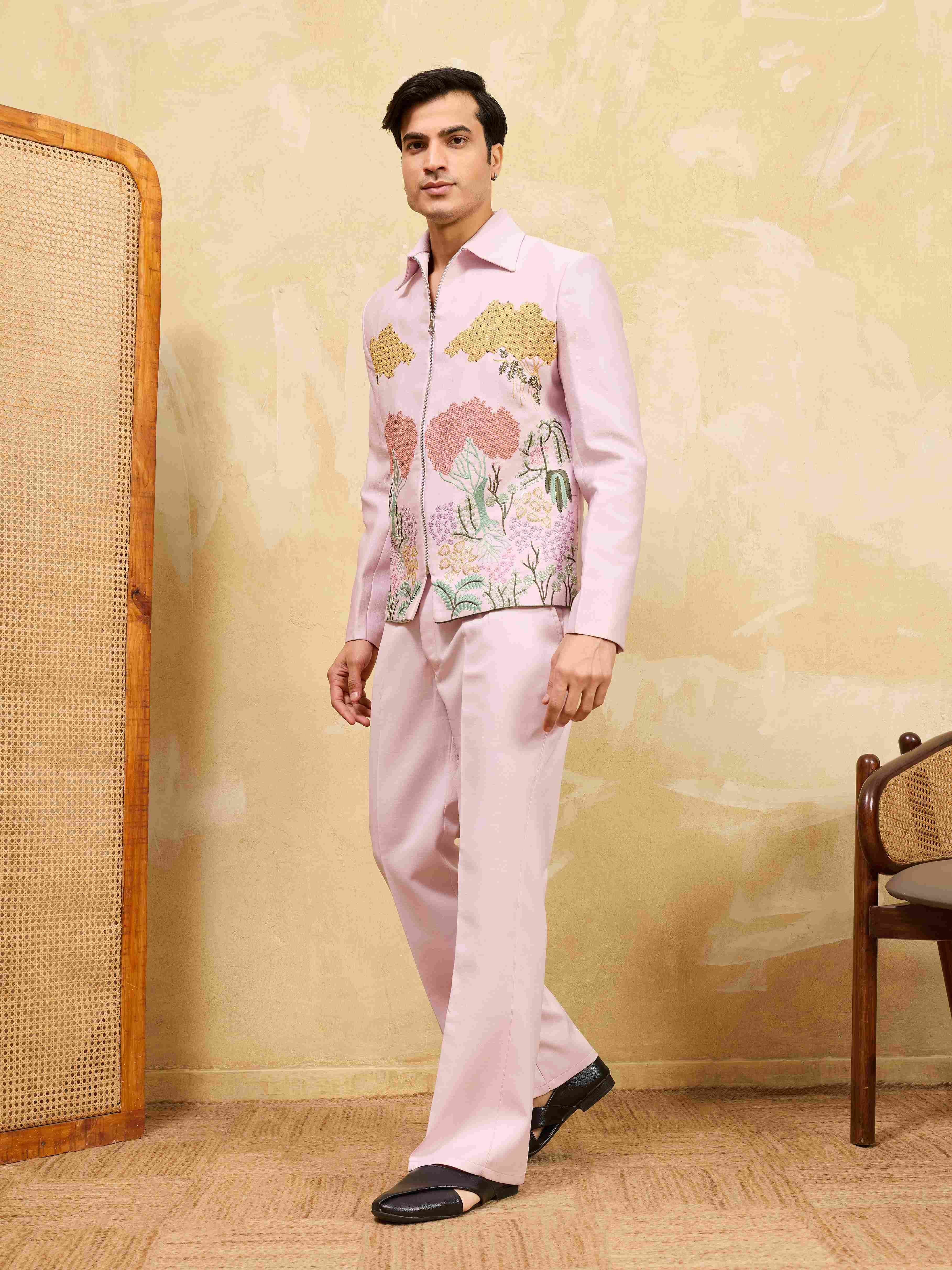 Mens Wear Special Pink Velvet Bomber Jacket Set