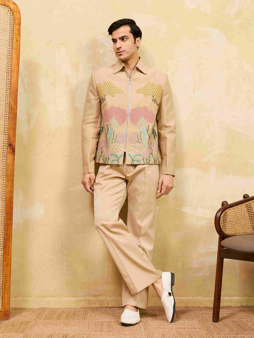 Premium Beige Bomber Jacket Set Special Mens Wear