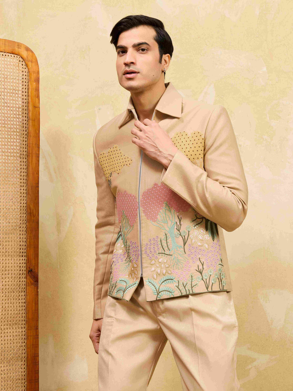 Premium Beige Bomber Jacket Set Special Mens Wear