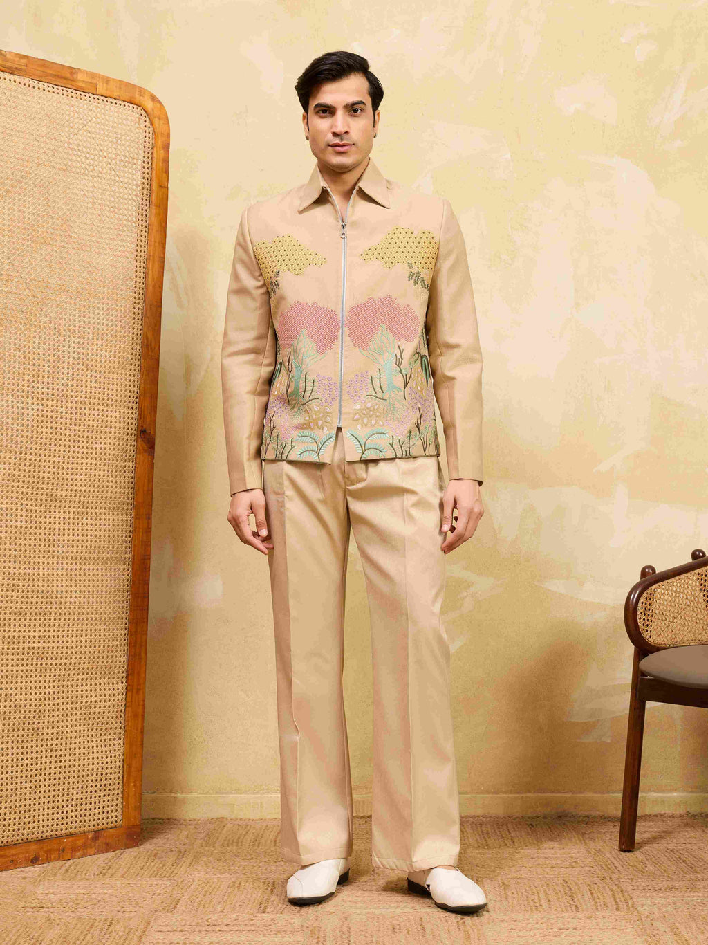 Premium Beige Bomber Jacket Set Special Mens Wear