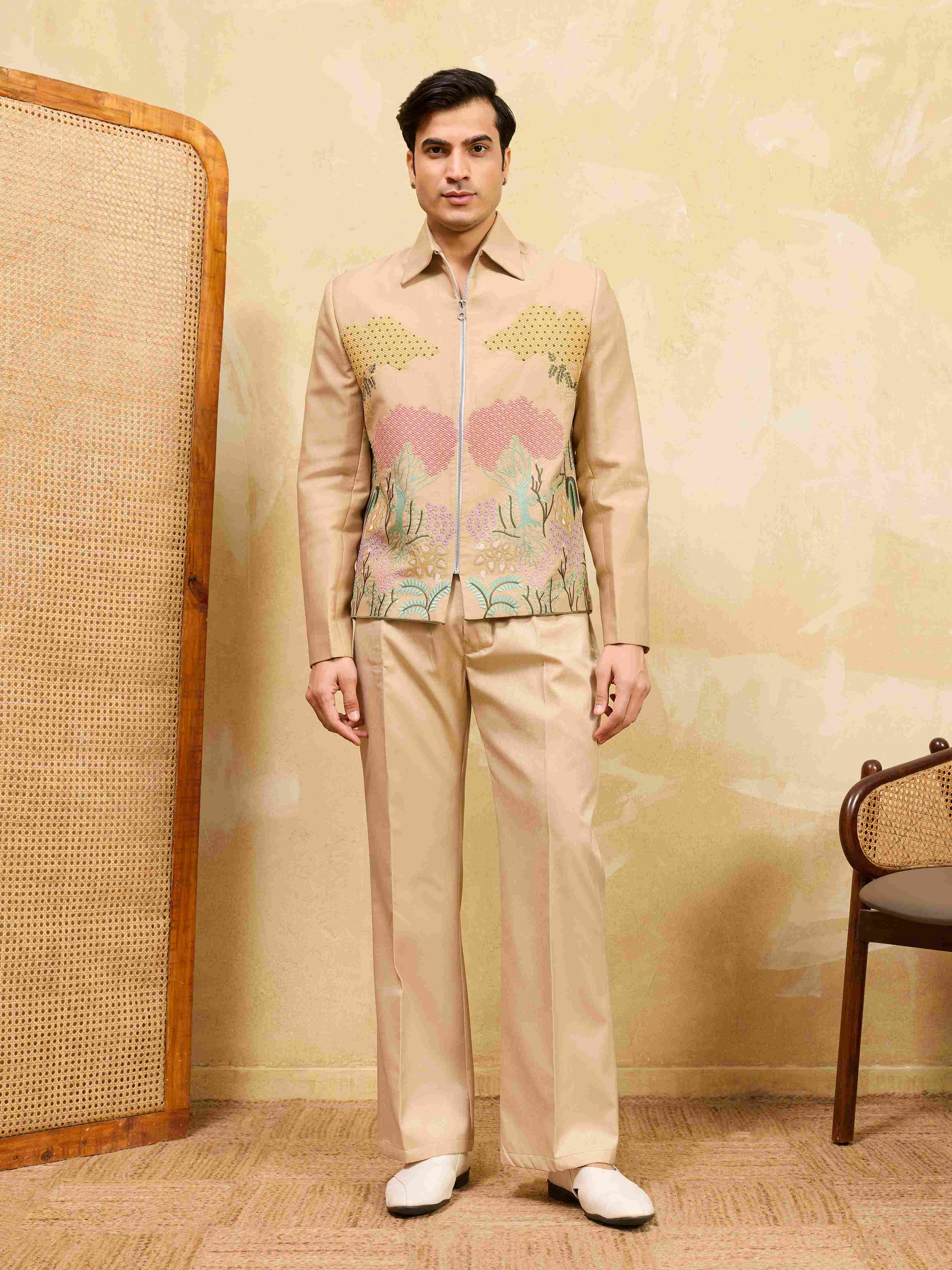 Premium Beige Bomber Jacket Set Special Mens Wear