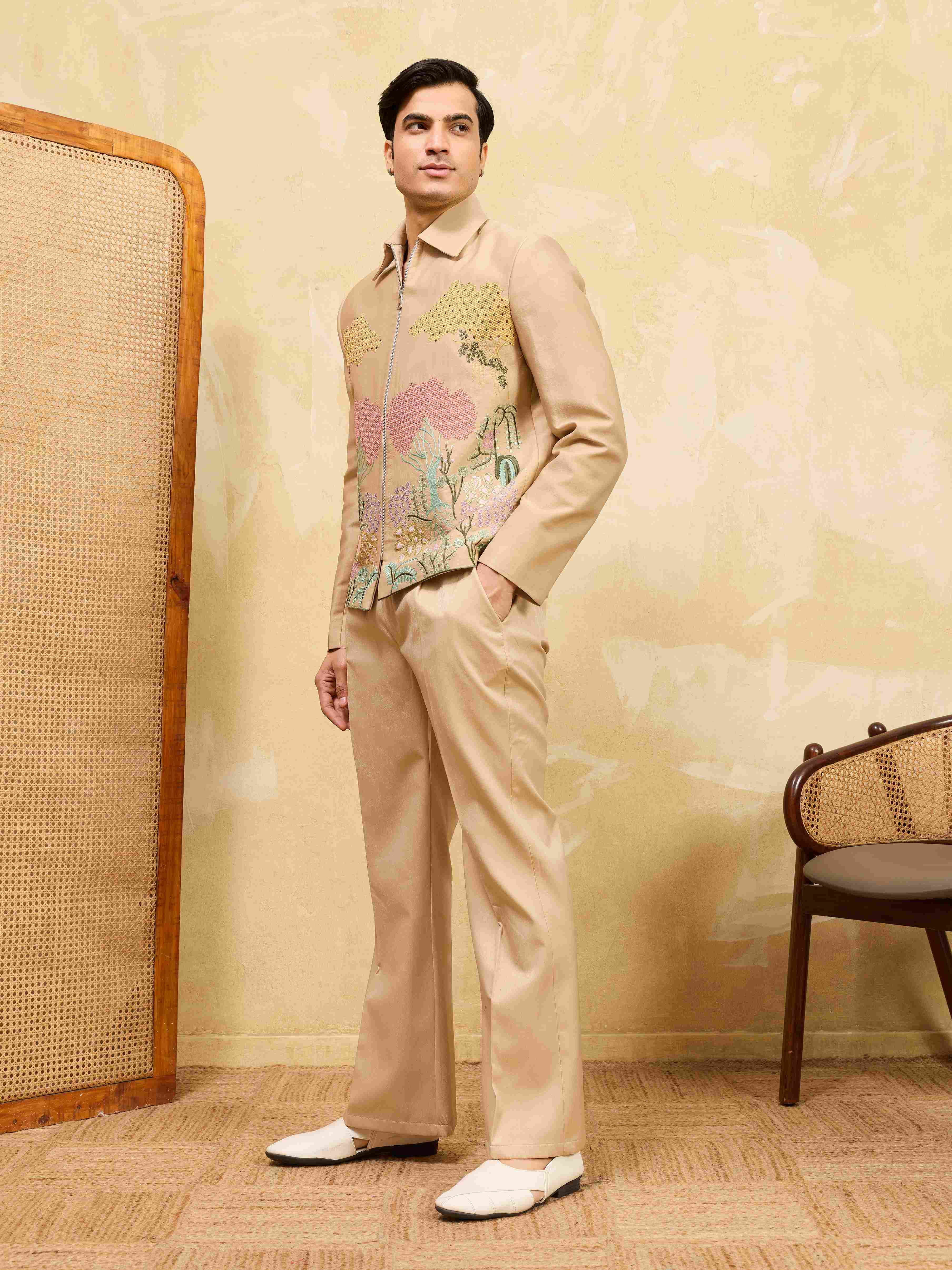 Premium Beige Bomber Jacket Set Special Mens Wear