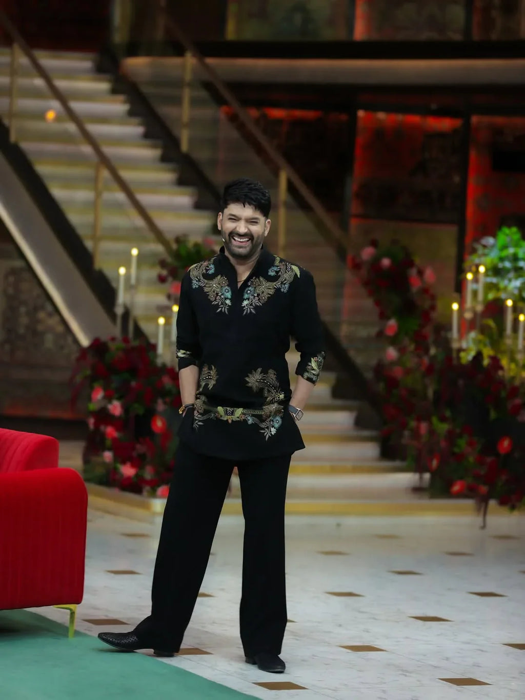 Kapil Sharma Black Edition  Kurta & Bell Bottom Pant set With Embroidery