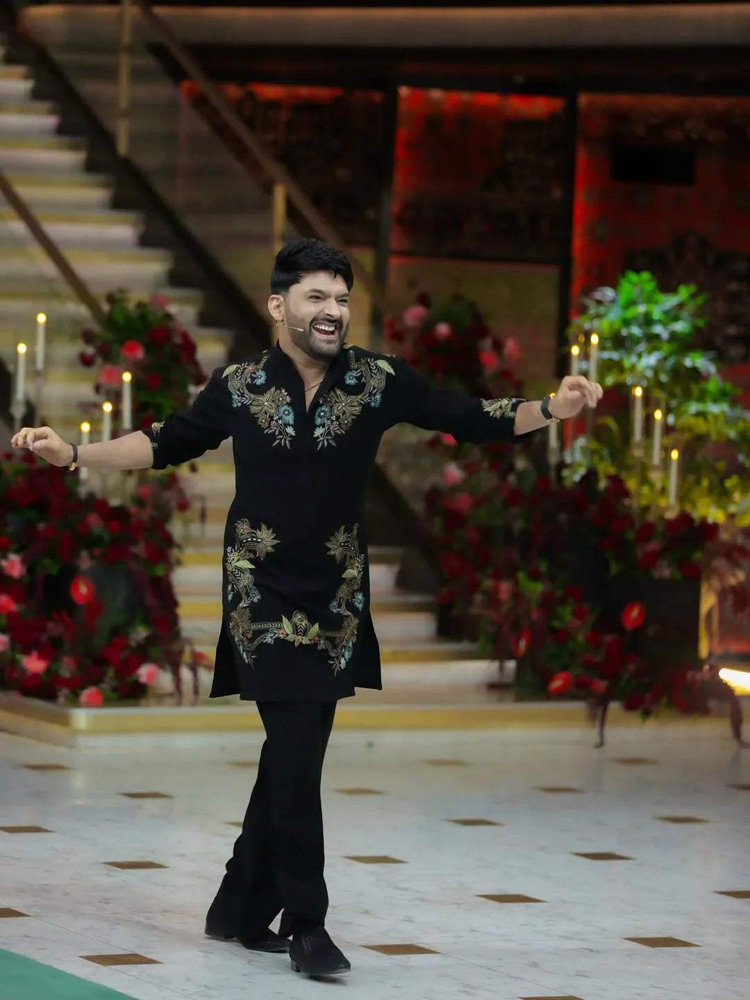 Kapil Sharma Black Edition  Kurta & Bell Bottom Pant set With Embroidery