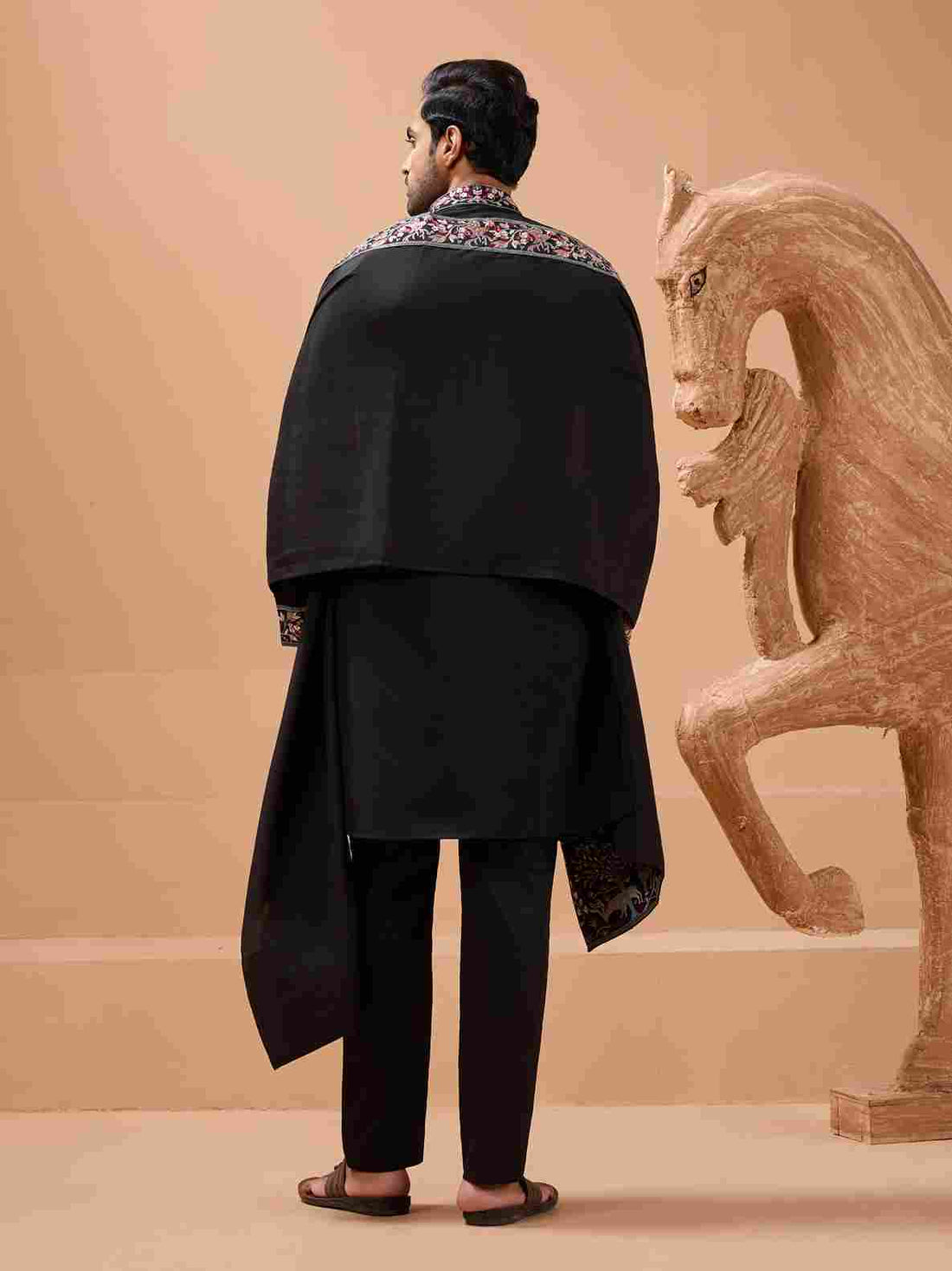 Luxury Wedding Look Black Kurta with Dupatta for Mens Wear