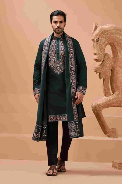 Perfect Green Festival Special Kurta with Dupatta for Mens