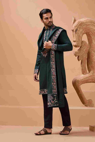 Perfect Green Festival Special Kurta with Dupatta for Mens