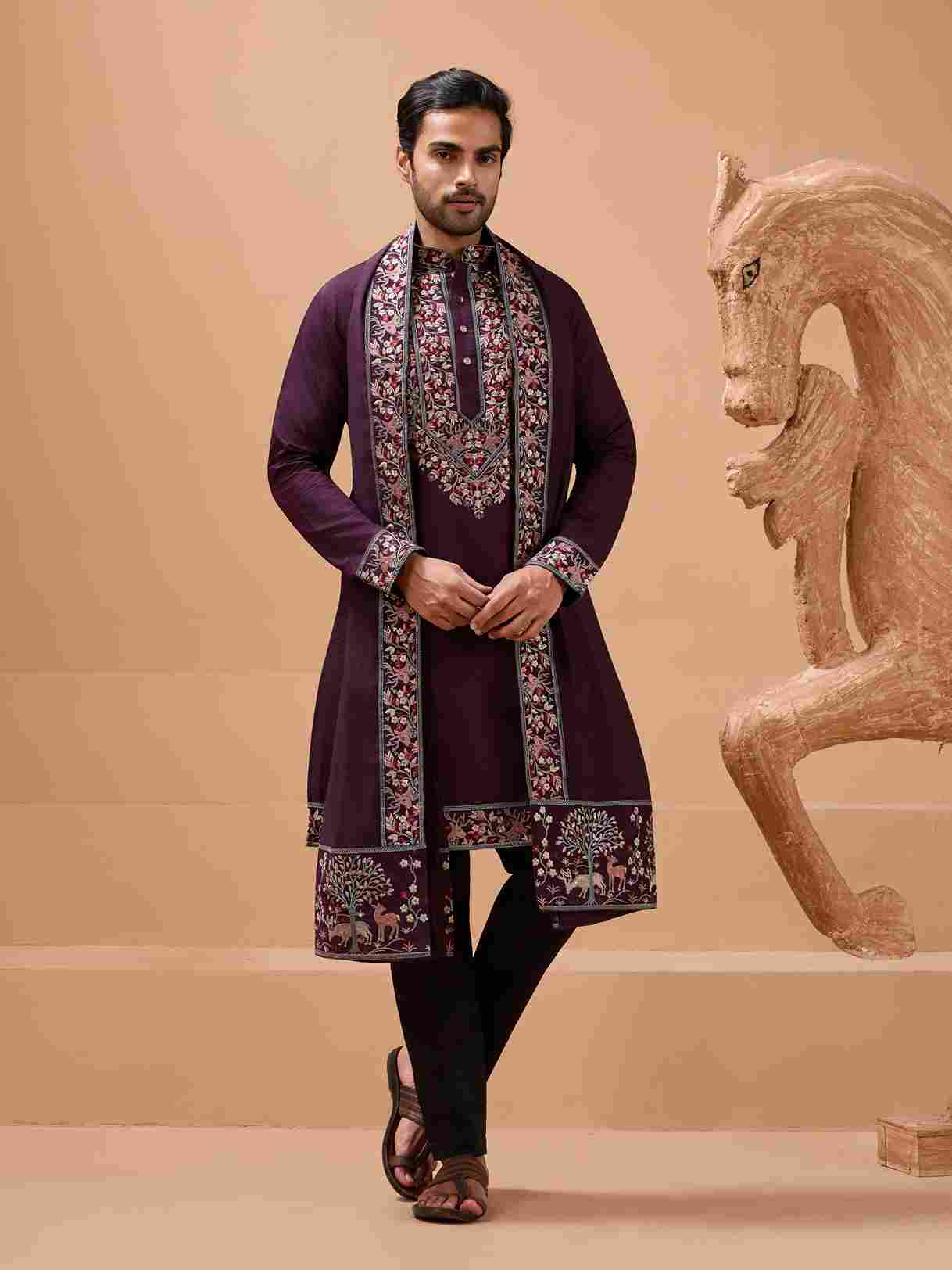 Ethnic Look Purple Kurta with Dupatta Mens Wear Special