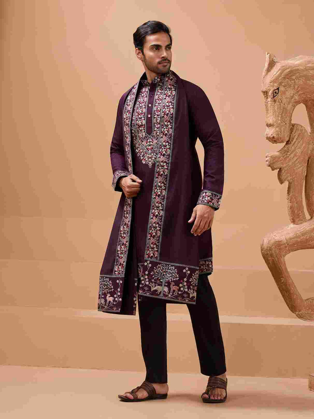 Ethnic Look Purple Kurta with Dupatta Mens Wear Special